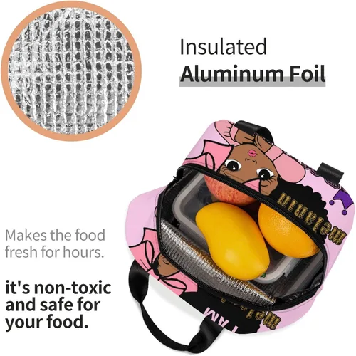 Vista 5 de MZNSDC Conjunto de mochila afroamericana para niña negra, bolsa escolar Afro Girl, caja de almuerzo, estuche de lápices rosa para niñas-F