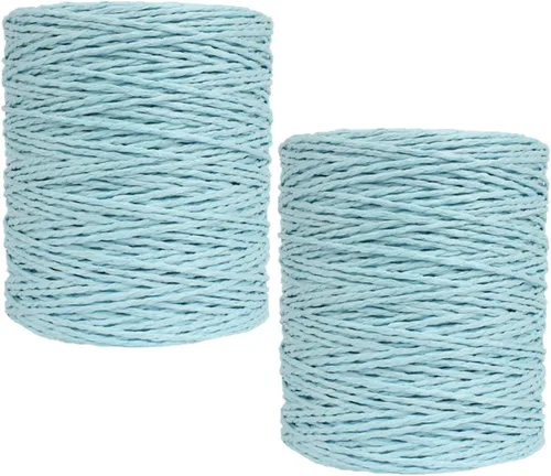 Vista 15 de Paquete de 2 cuerdas de rafia de algodón natural, rayón, hilo de rafia, para verano, sombrero de paja, bolsa de playa, bolsa de tejer a mano Negro