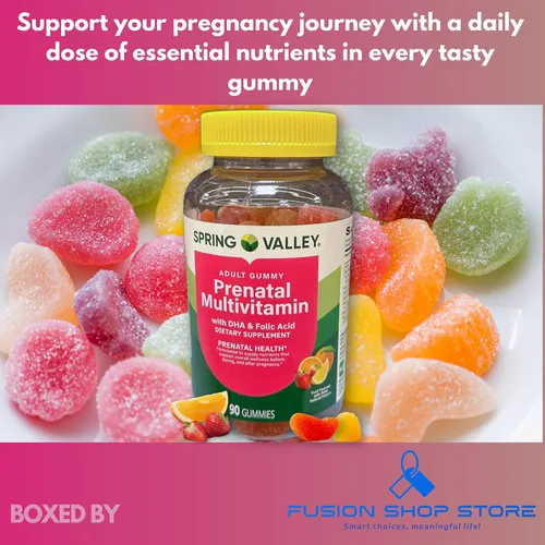Vista 4 de Gomitas prenatales para mujer, suplemento multivitamínico DHA y ácido fólico, 90 unidades (paquete de 1), en caja por Fusion Shop Store