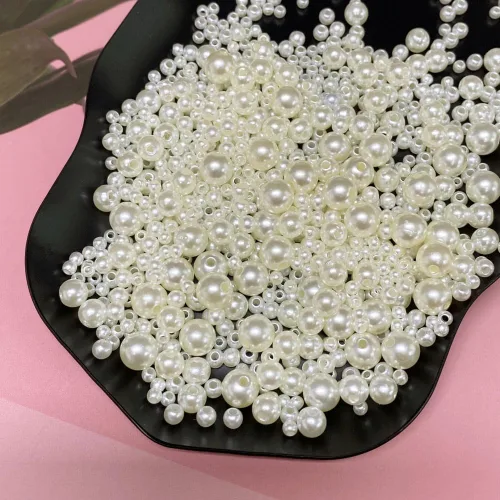 Vista 2 de Cuentas de perlas mixtas de 30 a 0.315 in, perlas redondas sueltas de satén, cuentas de plástico para hacer joyas, aretes, pulseras, collares