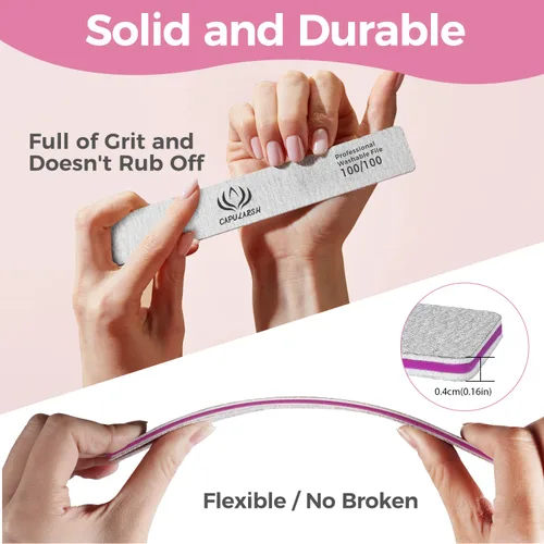Vista 5 de 18 limas de uñas acrílicas – Capularsh 100/180 Grit Professional Double Side Emery Boards, lima de uñas gruesas reutilizables para inmersión de gel