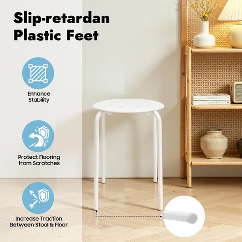 Vista 6 de 10Pcs Stacking Stools Set, 17.7inch Portable Plastic Stackable Decoration Stools with Metal Frame, Backless White Stool with Round Top for Kids