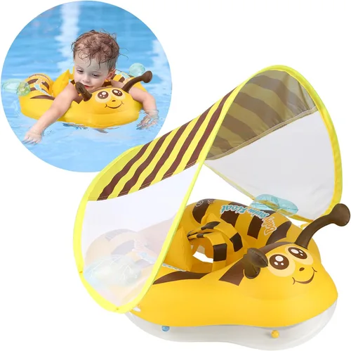 Vista 7 de Free Swimming Baby Flotador de piscina para bebés inflable con toldo solar, flotador de natación para bebés con esponja de seguridad y soporte