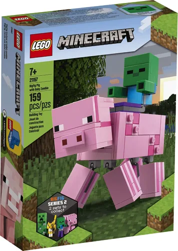 Vista 4 de LEGO Minecraft Pig BigFig and Baby Zombie Character 21157 - Figura de animal de juguete para niños para niños (159 piezas)
