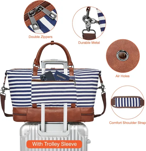 Vista 5 de OPAGE Bolsa de fin de semana para mujeres y hombres, bolsa de lona grande con compartimento para zapatos, bolsa de viaje con funda de carretera