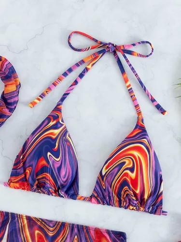 Vista 3 de SOLY HUX - Traje de baño de 4 piezas para mujeres, bikini triangular, falda de malla para la playa y bandana