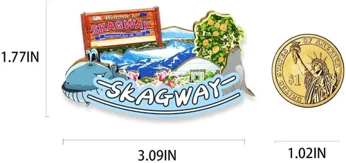 Vista 3 de USA Skagway - Imán para nevera, diseño de madera en 3D, para viajes, recuerdos coleccionables, decoración hecha a mano, 2