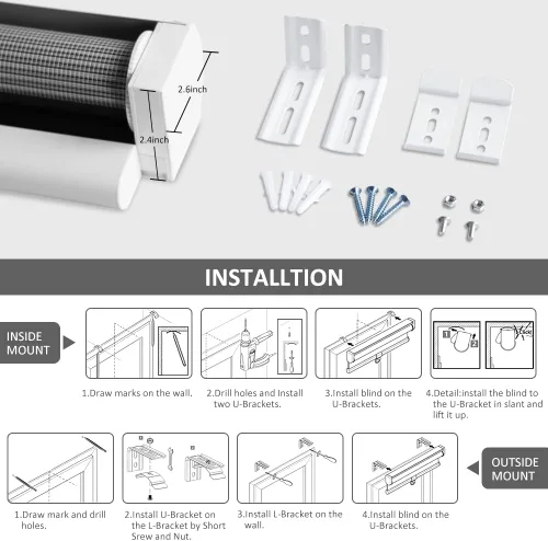 Vista 6 de LUCKUP Persianas enrollables sin cordones de cebra para ventana, de doble capa, con control de luz, cenefa, de privacidad y noche, 18 pulgadas