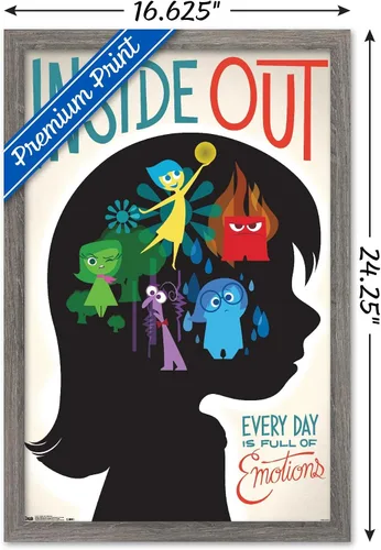 Vista 3 de Trends International Disney Pixar Inside Out - Póster de pared de emociones, 14.725 x 22.375 pulgadas, versión enmarcada de madera de granero