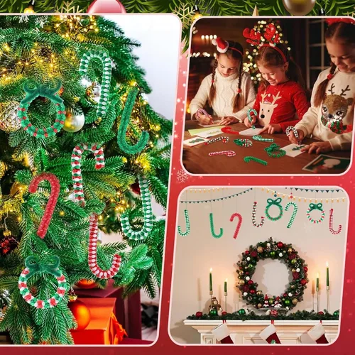 Vista 4 de Amaney - 1000 cuentas de tres cuentas de Navidad con cuentas de bastón de caramelo, verde, rojo y blanco, cuentas para adornos navideños