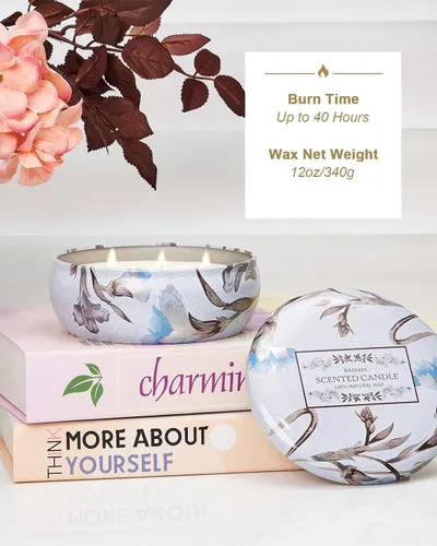Vista 40 de M&SENSE Velas aromáticas de bayas cítricas, vela grande de lata de soja de 3 mechas, más de 40 horas de tiempo de combustión, cera vegana 100%