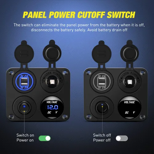 Vista 3 de Nilight Panel de enchufe de cargador de encendido y apagado 4 en 1, cargador USB dual, toma de corriente, voltímetro LED, encendedor de cigarrillos