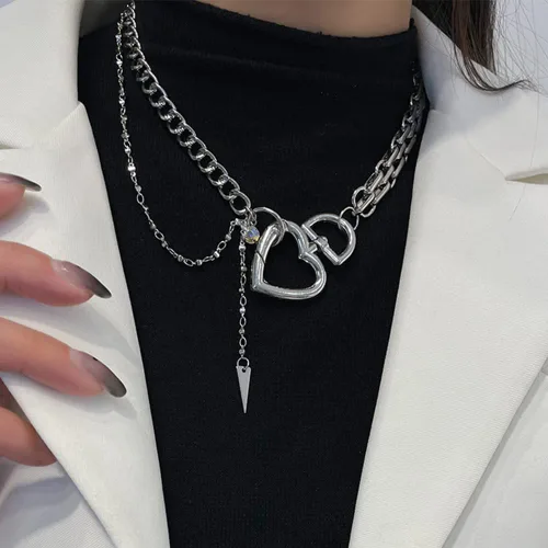 Vista 3 de Kercisbeauty Gargantilla de cadena gruesa con cierre de corazón plateado para mujeres y niñas, joyería punk