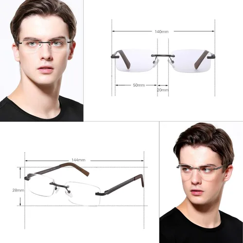 Vista 3 de Paquete de 3 lentes de lectura sin montura para hombres, con bloqueo de luz azul, bisagra de resorte, brazos de metal, resistentes y elegantes