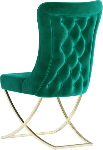 Vista 5 de Ottomanson Royal - Juego de 2 sillas de comedor tapizadas de microfibra copetuda, montadas, patas de metal dorado, marco de madera de haya