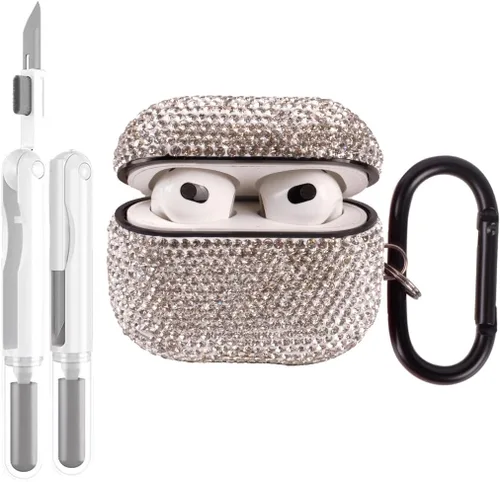 Vista 23 de Funda protectora para AirPods Pro con kit de limpieza, funda protectora de diamantes brillantes para Apple AirPod Pro de 2ª y 1ª