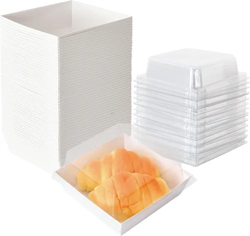 Vista 6 de XININSUN Cajas pequeñas de embutidos con tapas transparentes, mini caja de papel para llevar, recipientes de alimentos desechables, cajas de postre