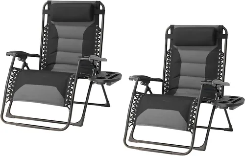 Vista 20 de Zero Gravity - Juego de 2 sillas reclinables plegables de gran tamaño, acolchadas antigravedad con almohada ajustable y portavasos para campamento