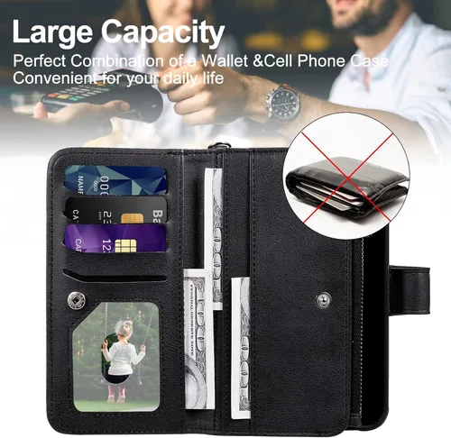Vista 6 de Funda para iPhone 11, 2 en 1 magnética desmontable, funda de piel sintética con tarjetero para iPhone 11, color negro