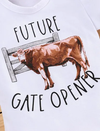 Vista 3 de bilison Conjunto de 3 piezas de ropa de verano para bebé recién nacido con estampado de vaca + pantalones + sombrero