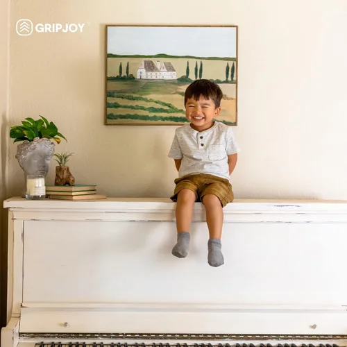 Vista 4 de Gripjoy Calcetines para niños pequeños con agarres, calcetines antideslizantes para niños, 4 pares