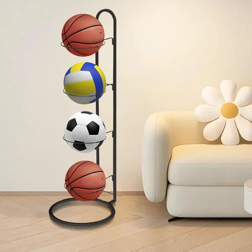 Vista 2 de Nuevo estante de almacenamiento de bolas, soporte de almacenamiento de bolas de cubo de 4 niveles, soporte de baloncesto de acero al carbono