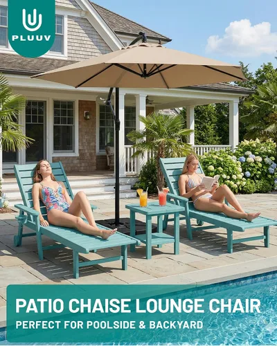 Vista 6 de PLUUV Tumbona de piscina al aire libre con soporte para tazas, azul Aruba Azul (Aruba Blue)