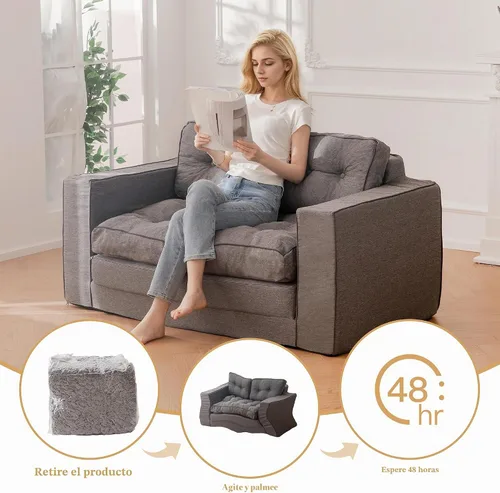 Vista 6 de YOSHOOT Sofá biplaza convertible de 55 pulgadas, sofá cama futón para sala de estar, sofá cama extraíble 3 en 1 con respaldo y almohadas, gris oscuro