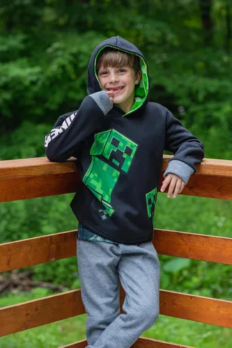 Vista 7 de Conjunto de sudadera con capucha de forro polar y pantalones de Creeper de Minecraft para niños pequeños a grandes