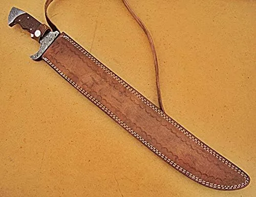 Vista 8 de SW-02 Espada hecha a mano de acero de Damasco de 23 pulgadas - Hermoso mango de micarta marrón yute