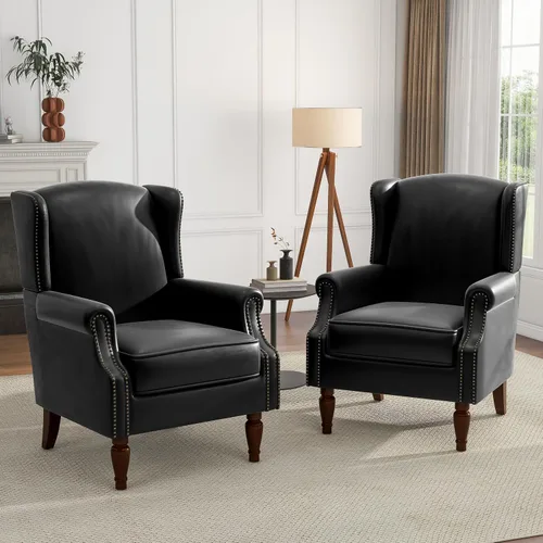 Vista 18 de High Back Accent Chair, Fabric Upholstered Armchair Wingback Chair for Living Room, Comfy Bedroom Reading Seat with Solid Wood Legs, Beige