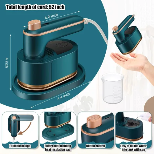 Vista 2 de Mini plancha de viaje portátil para ropa, vaporizador de viaje 3 en 1, plancha de mano giratoria de 180°, máquina portátil de tamaño pequeño