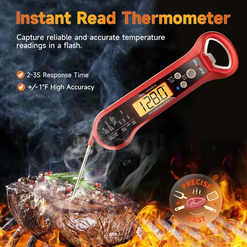 Vista 2 de Termómetro digital para carne, termómetro de lectura instantánea para cocinar con sonda larga y pantalla retroiluminada, temperatura rápida