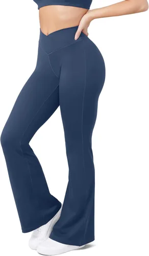 Vista 116 de HEGALY Pantalones de yoga acampanados para mujer, leggings cruzados, suaves, de cintura alta, pantalones casuales de entrenamiento con corte de bota