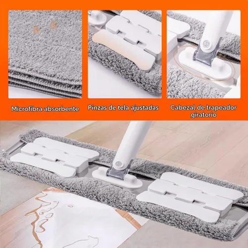 Vista 7 de Trapeador húmedo de microfibra de 360° para limpieza de suelos; 4 almohadillas de microfibra reutilizables resistentes; altura ajustable
