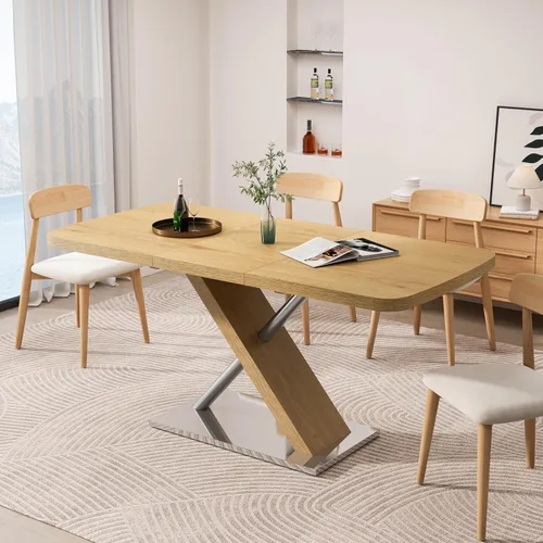 Vista 12 de Mesa de comedor extensible blanca moderna de 63 pulgadas Parte superior blanca+pierna blanca extensible