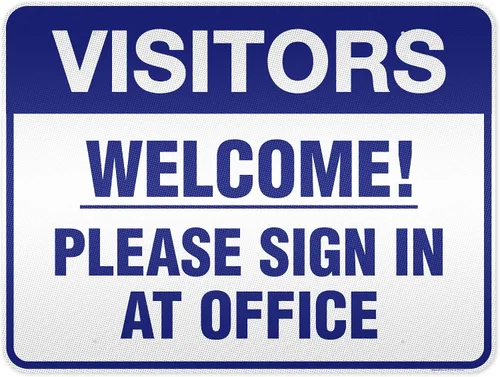 Vista 12 de Letrero con texto en inglés «Welcome Please Sign In at Office», 10 x 14