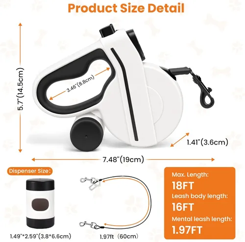 Vista 4 de Correa retráctil para perro con luz LED cargada por USB y cinta reflectante, correa flexible de 16 pies para perros grandes, correa para mascotas