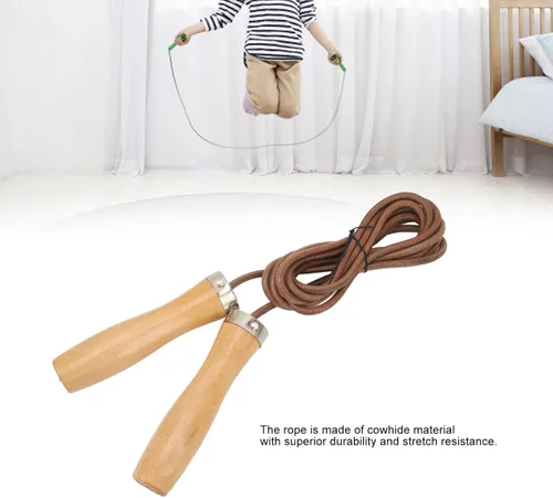 Vista 8 de Rope Skipping Rope, Workout Rope with Wooden Handle Cowhide for Fitness Portable Exercise HIIT Aerobic Training