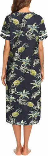 Vista 3 de Ekouaer Camisón de manga corta de algodón con bolsillos para mujer