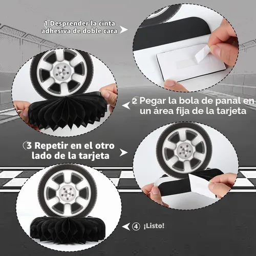 Vista 4 de 12 centros de mesa de autos de carreras para mesas, decoración de fiesta de cumpleaños de autos de carreras, decoración de centros de mesa