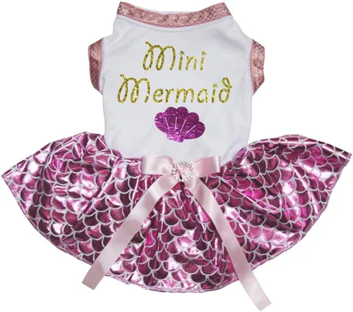 Vista 3 de Petitebella Mini vestido para perro con concha de sirena (sirena negro/dorado, talla XS)