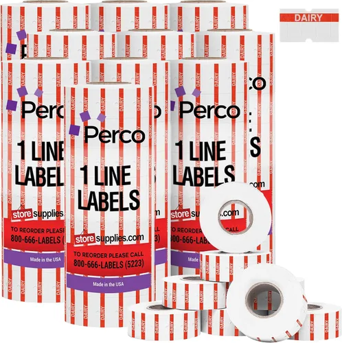 Vista 20 de Perco 1 línea de impresión inversa morada en etiquetas blancas de panadería, 8,000 etiquetas para pistolas Perco Lite, X, Plus y Pro, con diseño a