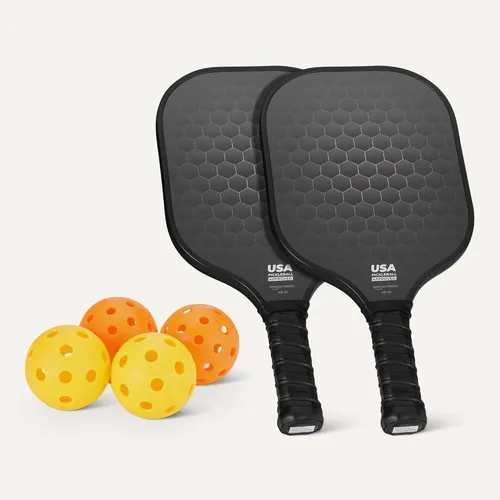 Vista 4 de Amazon Basics Paletas de pickleball, juego de 2 paletas aprobadas por USAPA incluidas 4 bolas