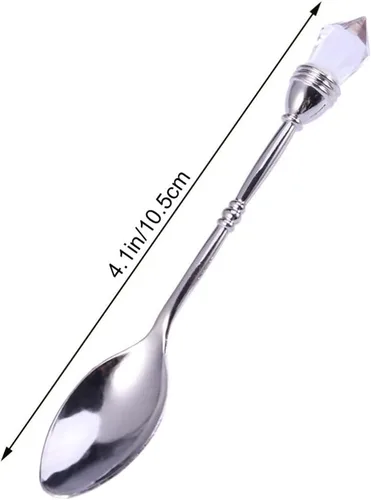Vista 5 de Kichvoe Cuchara de café retro estilo corte europeo de 4.13 pulgadas, mini cuchara agitadora con cabeza de diamante incrustada para postre de café