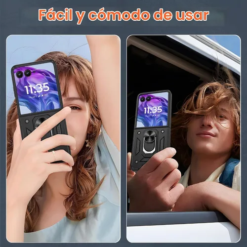 Vista 7 de Funda protectora para Motorola Razr+ Plus 2024/Razr+ Plus 2025, resistente a prueba de golpes con rotación de 360° con soporte de metal