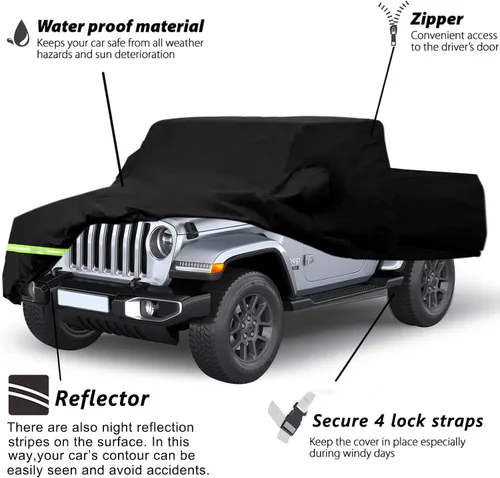 Vista 2 de YIXIN Funda impermeable para automóvil para Jeep Gladiator 2020 2021 2022-2026, fundas 190T, ajuste personalizado, correa 100% impermeable a prueba