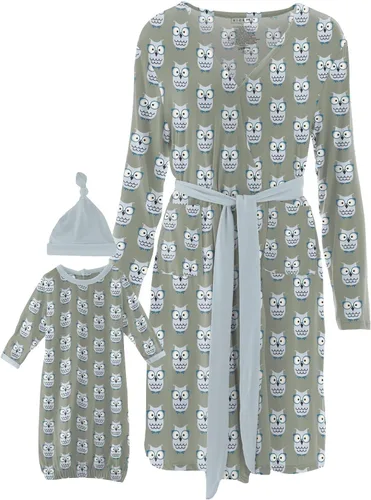 Vista 5 de KICKEE - Bata de descanso de longitud media con estampado para mujer, juego de bata con canasta, viscosa súper suave de bambú