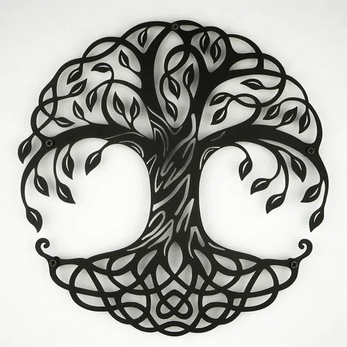 Vista 2 de Seem Arte de pared de metal, árbol de la vida, decoración de pared de metal de 24 x 24 pulgadas, decoración de pared de árbol de metal y decoración