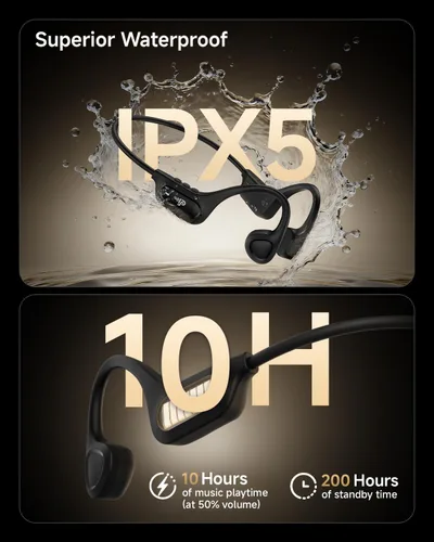 Vista 6 de PSIER - Auriculares de conducción ósea, auriculares Bluetooth 6.0 de oreja abierta, auriculares inalámbricos de 10 horas de reproducción